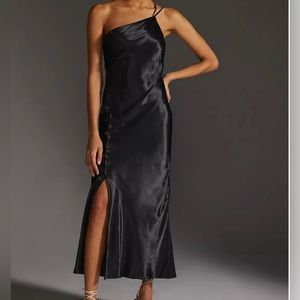 Bl-nk London for Anthropologie black satin midi dress sleeveless slip dress